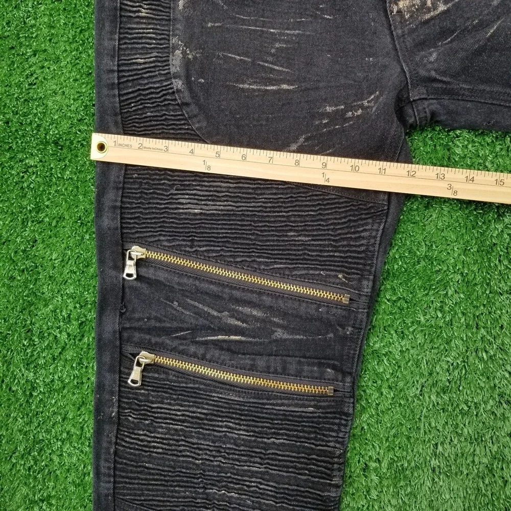 Blue Stitch Jeans Mens 36x32 Black Slim Straight Distressed Zippered Style